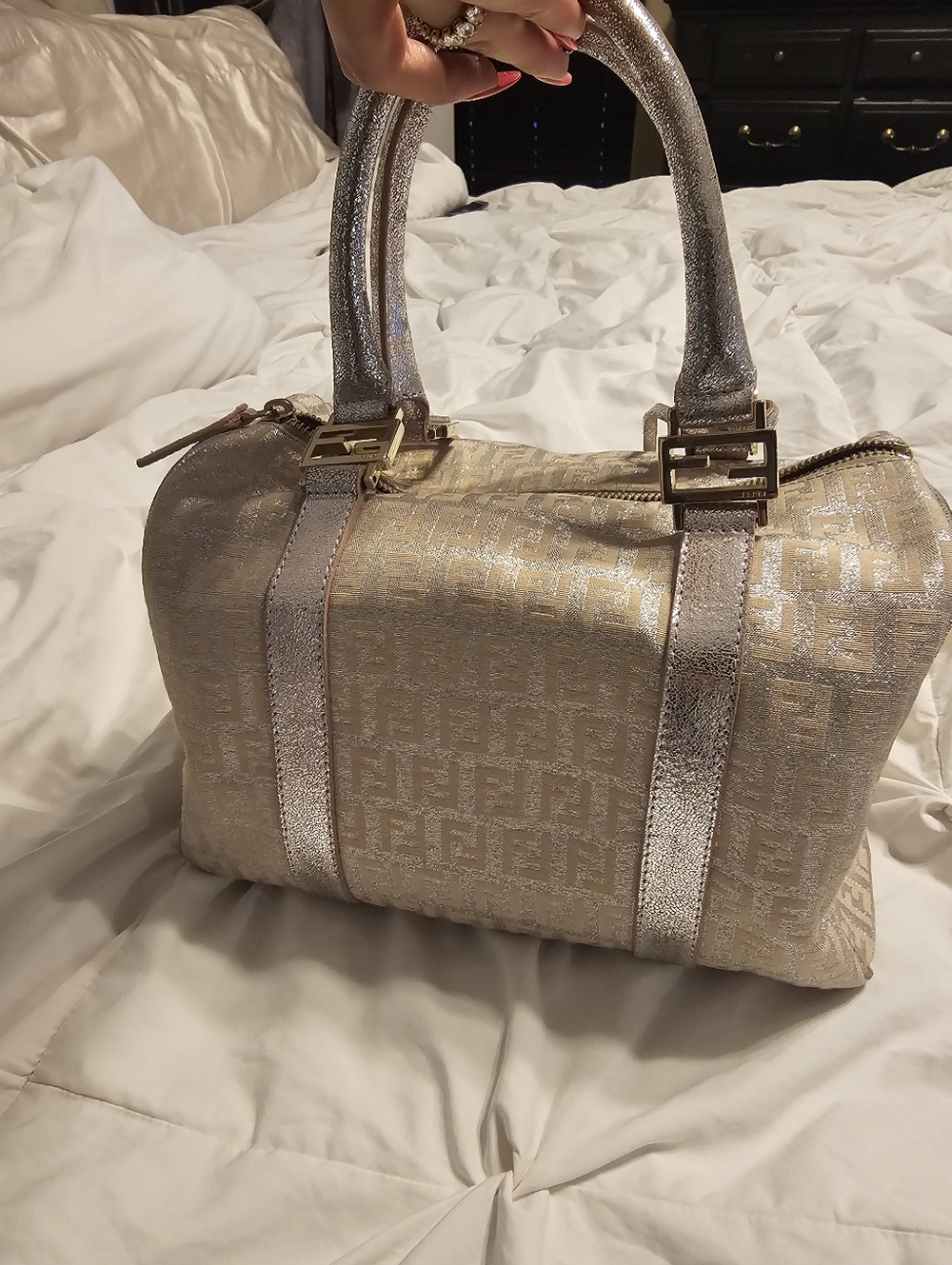FENDI 2000-2010 Zucchino Canvas Shine Bauletto Forever Boston Bag - Picture 13 of 13